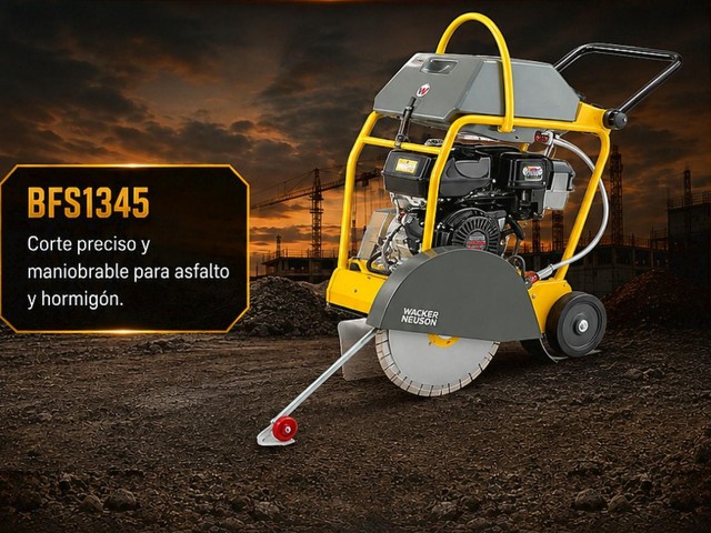 Cortadora de pavimento Wacker Neuson cortando una losa de hormigón